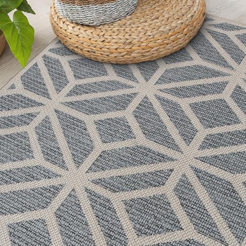 Rugshop Blue Contemporary Geometric Indoor/Outdoor Area Rug — Hose Washable for Living Room, Dining Room and Office, 7'10" x 10' - size: 7'10" x 10' (Rectangular)