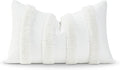Hofdeco Premium Coastal Patio Tufted Indoor Outdoor Lumbar Pillow Cover Only, 12"x20" Water Resistant for Backyard, Couch, White Fluffy Stripes