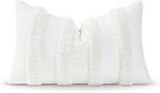 Hofdeco Premium Coastal Patio Tufted Indoor Outdoor Lumbar Pillow Cover Only, 12"x20" Water Resistant for Backyard, Couch, White Fluffy Stripes