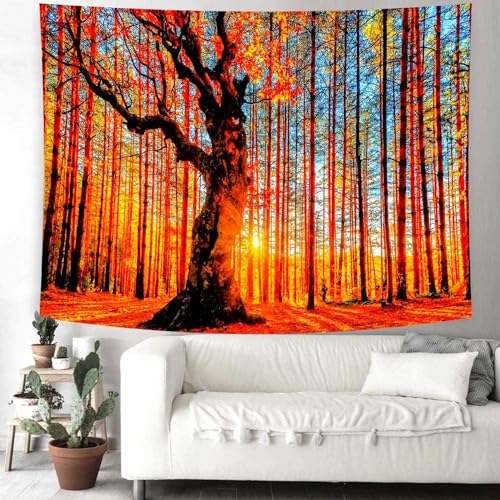 Delur Sunset Forest Tapestry Tree of Life Tropical Rainforest Landscape Tapestry Wall Hanging Scenic Nature Woodland Natural Sunrise Headboard for Bedroom Living Room Home Decor (70.8" x 92.5") - color: Sunset Forest, size: 70.8"L x 92.5"W