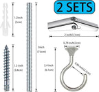 2 Sets Heavy Duty Swag Ceiling Hooks 2.4 Inch, Chrome Finish, Holds Up to 30lbs, for Hanging Plants & Lights, Easy Install on Wood, Concrete & Drywall (Chrome)
