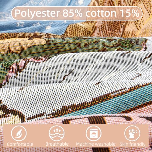 Boho Throw Blanket Reversible Cotton Bohemian Tapestry Hippie Room Decor Double Sided (Boho The Moon 50"x60") - color: Boho the Moon, size: 50*60 inch
