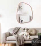 Irregular Wall Mirror 26"x18", Asymmetrical Large Bathroom Mirror Wood Framed Modern Artistic Decorative Vanity Mirrors for Bedroom Living Room Entryway Hallway