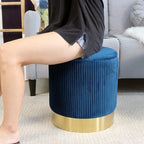 Blue Round Ottoman with Storage Set of 2 Upholstered Velvet Vanity Stool for Living Room Storage Ottomans Multifunctional Foot Rest