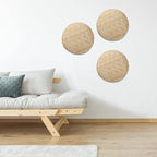 Suwimut 3 Pieces Handmade Bamboo Woven Basket Tray, 13 Inch Round Flat Wicker Baskets, Shallow Food Storage Serving Trays Decorative Wall Hanging Baskets for Breakfast, Fruit, Snacks (Beige)
