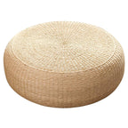 Hand Woven Round Floor Cushion 2 Piece Set, 15.75 Inch Natural Straw Pouf Ottoman, Boho Handmade Seat Footstool for Living Room Bedroom Patio