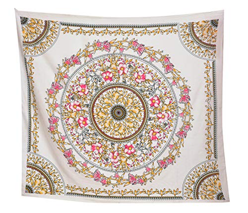 ANJANIYA Floral Wall Hanging Boho Tapestry, Mandala Dorm Décor Tapestry for Room, Beach, Wall, Psychedelic Hippie Wall Hanging Décor and Beach Coverlet Curtain (Yellow White, 54"X60") - color: Yellow White, size: 60"L x 54"W
