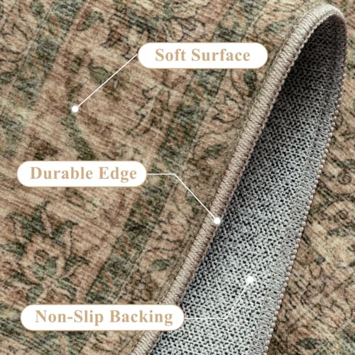 Vintage Kitchen Rug Set of 3 Washable Green Brown Kitchen Mats for Floor Non-Slip Kitchen Runner Rug Soft Low Pile Distressed for Bathroom Laundry Hallway Sink Entryway - color: Retro/Green Brown, size: 20"x32"+20"x48"+20"x59"