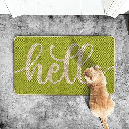 Artoid Mode Green Hello Spring Doormat, Summer Home Decor Low-Profile Switch Rug Door Mat Floor Mat for Indoor Outdoor 17x29 Inch - color: Green, size: 17" x 29"