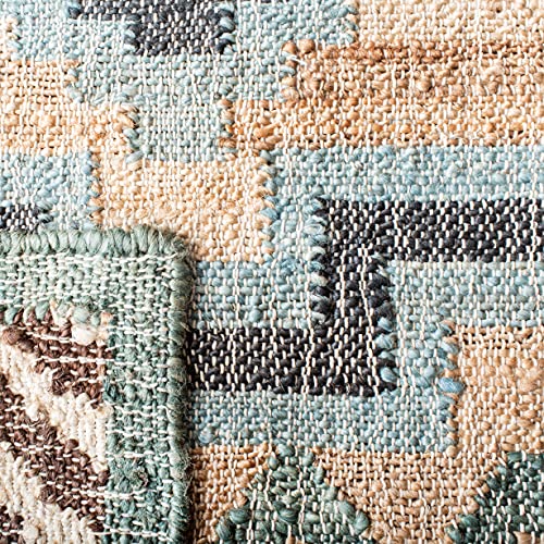 SAFAVIEH Kilim Collection 3' Round Natural/Blue KLM760M Handmade Flatweave Premium Jute Entryway Foyer Living Room Bedroom Kitchen Area Rug - size: 3' (Round)