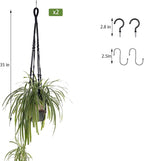 2 Pack Macrame Plant Hanger Indoor, Indoor Outdoor Hanging Planter Basket Decorative with 4 Hooks, Flower Pot Holder for Boho Home Decor (Black)