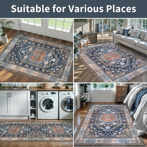 Tangsoo 2x3 Small Area Rug for Entryway,Vintage Washable Indoor Entry Door Carpet Non-Slip Rubber Backing Throw Mat for Front Porch Entrance Kitchen Blue Orange - color: Blue/Multi, size: 2' X 3' (Rectangular)