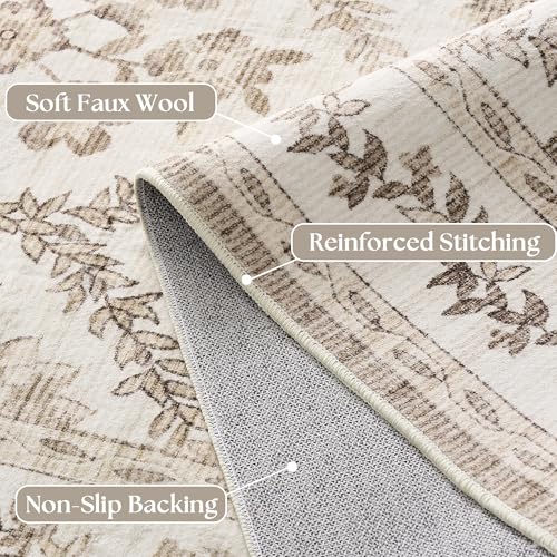 Area Rug Tan 6x9 Boho Floral Washable Area Rug Non Slip Carpet Floor Indoor for Living Room, Machine Washable Floor Covering for Geust Bedroom, Brown Counrty Floral for Dining Room - color: Tan Brown, size: 6' x 9' (Rectangular)