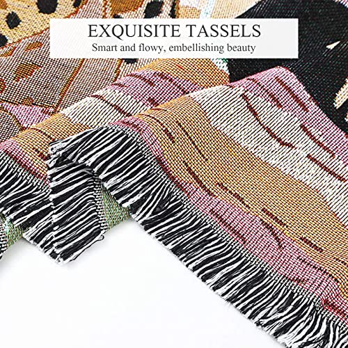 LumiSyne Double-Sided Cotton Woven Throw Blanket with Tassel Jungle Bohemian Style Tapestry Shawl Multi-Function Decorative Throws for Sofa Bed Armchair Camping Blanket Tablecloth Carpet 160x130cm - color: Jungle