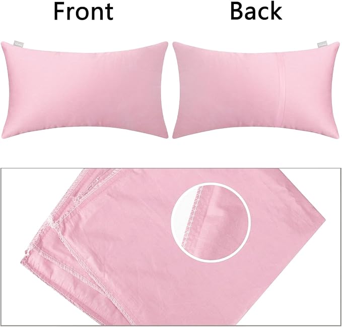 Thmyo 4-Pack 100% Cotton Lumbar Comfortable Solid Decorative Throw Pillow Covers Rectangle Cushion Cover Pillowcases Valentines Day DIY Throw Pillow Cases for Sofa Bed Car(12x20inch/30x50cm,Pink)