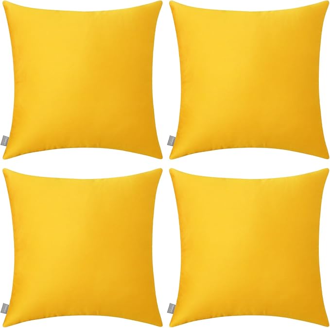 Thmyo 4-Pack 100% Cotton Comfortable Solid Decorative Throw Pillow Case Square Cushion Cover Pillowcase Sublimation Blank Pillow Covers DIY Throw Pillowcase for Sofa Couch(22x22 inch/ 55x55cm,Yellow)