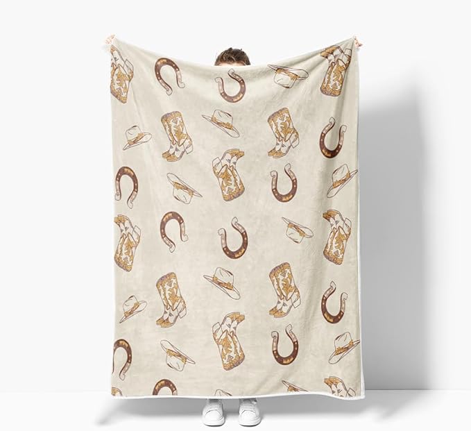 Western Throw Blankets, Farmhouse Country Throw Blanket Vintage Wild West Blankets, Soft, Flannel, Warm, Boho Western Fleece Blanket Decor for Bedroom Couch Sofa 50X60 Inch