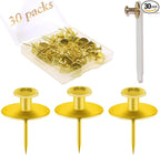 30 PCS Picture Hangers Hooks for Drywall, Gold Push Pins Double Headed Nails Thumbtacks for Wall Hangings Picture, Decorative Small Pins for Cork Board Home Office Photo Decorations