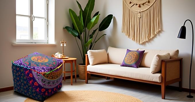 CRAFT KALA Mandala Meditation Floor Pillows Square Pillow Cover Seating Decorative Adults Bohemian Floor Cushion Cover Outdoor Living Room Throw Ottoman Poufs Cover 22X22X14 inches, Multi Six Color