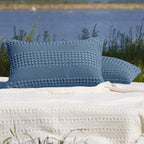 PHF 100% Cotton Waffle Pillow Shams Standard Size, 2 Pack 20" x 26" Soft Skin-Friendly Pillowcases, No Filling, Aesthetic Woven and Breathable Waffle Weave Pillow Case Covers for Bed, Denim Blue - color: Denim Blue, size: 26" x 20" (Pack of 2)