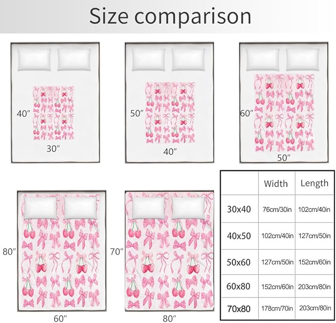 Pink Cherry Bow Throw Blanket Back to School Decorations Soft Dorm Room Essentials Gifts for Students Girls Boys Lightweight Coquette Bow Cherry Aesthetic Blanket for Couch Sofa Bed 40"x50"