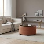 30 Inch Round Storage Ottoman Coffee Table, Modern Boucle Ottoman with Lift-Off Lid and Solid Wood Legs for Living Room, Bedroom, Corners, Apartments (Orange)
