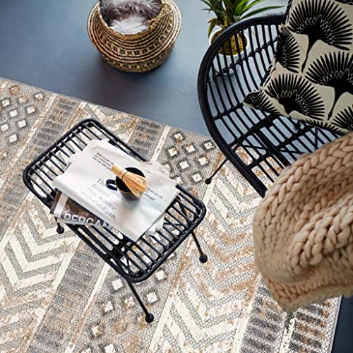 Rugshop Distressed Geometric Indoor/Outdoor Beige Area Rug Modern Tribal Stripe, Durable Stain Resistant Perfect for Patio, Backyard, Deck and Outdoor Lounge 6'6" x 9' - size: 6'7" x 9' (Rectangular)