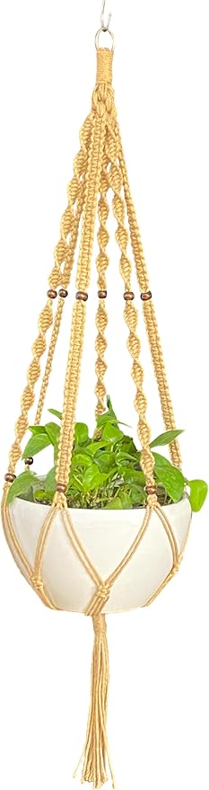Plant Hanger Macrame Hemp Rope 6 Legs 51 Inches for Indoor Outdoor, Living Room, Kitchen, Deck, Patio, High and Low Ceiling with Size of 10-12 inches Without The Pot