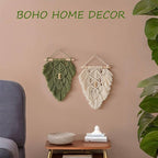 Jditngp 2PCS Hand Woven Leaf Wall Hanging,Leaf Tapestry Wall Hanging,Nordic Room Wall Feather Ornament,Boho Woven Tapestry Bohemian Home Decor for Living Room Bedroom or Entryway Wall Art Green White