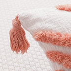 PLWORLD Boho Pink Lumbar Throw Pillow Cover 12x20 Inch with Tassels, Geometric Tufted Cream Chenille Fabric Small Accent Textured Cushion Case for Bed Couch, 1 PC Cover Only No Insert