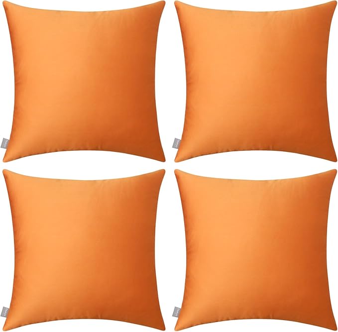 Thmyo 4-Pack 100% Cotton Comfortable Solid Decorative Throw Pillow Cases Square Cushion Cover Pillowcases Thanksgiving DIY Throw Pillow Covers for Sofa Bed Car(20x20 inch/50x50cm,Fall Orange)