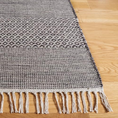 SAFAVIEH Montauk Collection Runner Rug - 2'3" x 8', Ivory & Anthracite, Handmade Flat Weave Boho Farmhouse Cotton Tassel Fringe, Ideal for High Traffic Areas in Living Room, Bedroom (MTK330N) - color: Ivory/Anthracite, size: 2'3" x 8' (Runner)