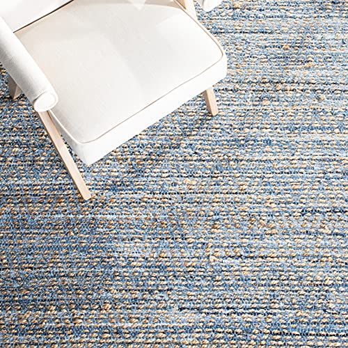 SAFAVIEH Cape Cod Collection Accent Rug - 4' x 6', Natural & Blue, Handmade Flat Weave Coastal Braided Jute, Ideal for High Traffic Areas in Entryway, Living Room, Bedroom (CAP350A)