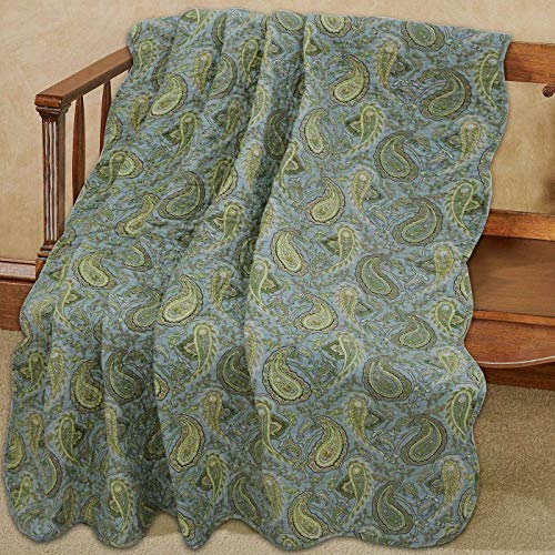 Cozy Line Home Fashions Green Paisley Reversible 100% Cotton Quilted Throw Blanket 60" x 50" Machine Washable and Dryable(Green Paisley) - color: Green Paisley