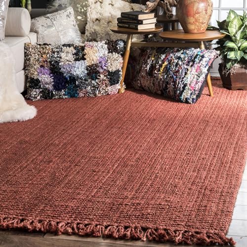 nuLOOM 5x8 Daniela Jute Tassel Hand Woven Area Rug, Brick, Solid Chunky Farmhouse Design, Natural Fiber, For Bedroom, Dining Room, Living Room, Hallway, Office, Entryway - color: Brick, size: 5' x 7'6" (Rectangular)