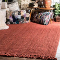 nuLOOM 5x8 Daniela Jute Tassel Hand Woven Area Rug, Brick, Solid Chunky Farmhouse Design, Natural Fiber, For Bedroom, Dining Room, Living Room, Hallway, Office, Entryway - color: Brick, size: 5' x 7'6" (Rectangular)