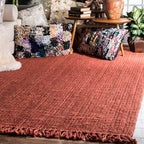 nuLOOM 5x8 Daniela Jute Tassel Hand Woven Area Rug, Brick, Solid Chunky Farmhouse Design, Natural Fiber, For Bedroom, Dining Room, Living Room, Hallway, Office, Entryway - color: Brick, size: 5' x 7'6" (Rectangular)