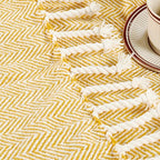 Herringbone Knitted Two Tone Throw Blankets with Braided Tassel Fringe, Boho Farmhouse Lightweight Turkish Throw Blanket for Couch Bed Sofa, Picnic, Yoga, Outdoor Blanket, 50 x 60 Inch, Yellow - color: Yellow