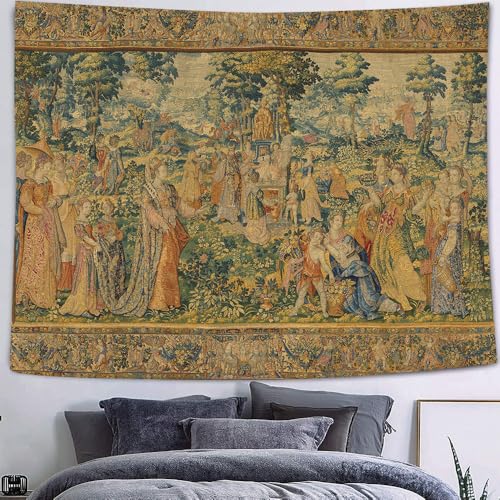 LATETOMT Medieval Tapestry Wall Hanging 80x60in, Renaissance Noble Gathering Wall Decor, Vintage Polyester Wall Tapestry for Living Room Bedroom Dorm LTMTAYW443 - color: Brown-2, size: 80"L x 60"W