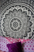Popular Handicrafts Tapestry Wall Hanging Hippie Ombre Mandala Bohemian Hippy Psychedelic Design Indian Tapestries Bedspread 54 x 82 Inches (140cm x 210cm) Black Grey - color: Black Grey, size: 82"L x 54"W