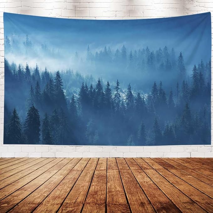 EMMTEEY Forest Wall Tapestry - Mystical Mountain Pine Forest in Fog - Large Nature Wall Hanging for Living Room 92.5x70.9 Inches - Present for Families