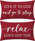 Decorative Throw Pillow Covers 12x20 Inch Set of 2 – Crimson Red Christian Lumbar Pillowcase – Give It to God and Go to Sleep/Relax God’s Got This – Christmas Faith Bedroom Bed Decor
