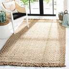 SAFAVIEH Natural Fiber Collection Area Rug - 9' x 12', Bleach & Natural, Handmade Chevron Fringe Jute, Ideal for High Traffic Areas in Living Room, Bedroom (NF458A) - size: 9' x 12' (Rectangular)