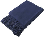 Homiest Decorative Knitted Throw Blanket with Fringe Soft & Cozy Tassel Blanket for Couch Sofa Bed (Navy Blue, 50x60)