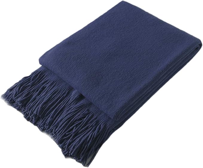 Homiest Decorative Knitted Throw Blanket with Fringe Soft & Cozy Tassel Blanket for Couch Sofa Bed (Navy Blue, 50x60)