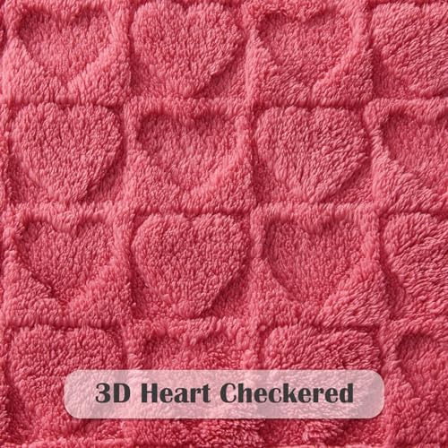 NEWCOSPLAY Super Soft Throw Blanket Coral Pink Love Premium Silky Flannel Fleece 3D Heart Checkered Lightweight Bed Blanket All Season Use (Coral Pink Love, Throw(50"x70")) - color: Coral Pink Love, size: Throw(50"x70")