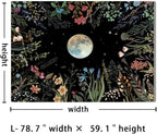 Amhokhui Moonlit Garden Tapestry Boho Moon Tapestry Floral Flower Tapestries Colorful Plants Tapestries Black Wall Hanging Decor for Home