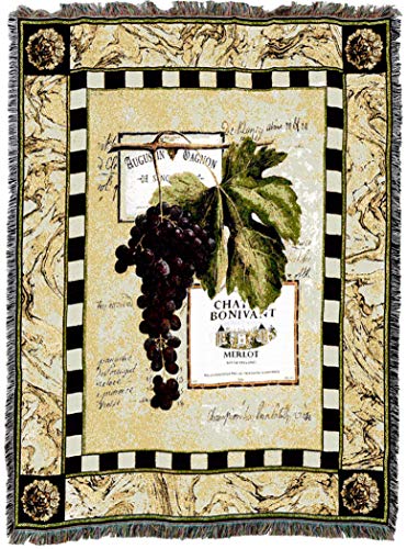 Pure Country Weavers Grapes and Labels IV Blanket - Garden Floral Gift Tapestry Throw Woven from Cotton - Made in the USA (72x54) - color: Grapes Labels IV