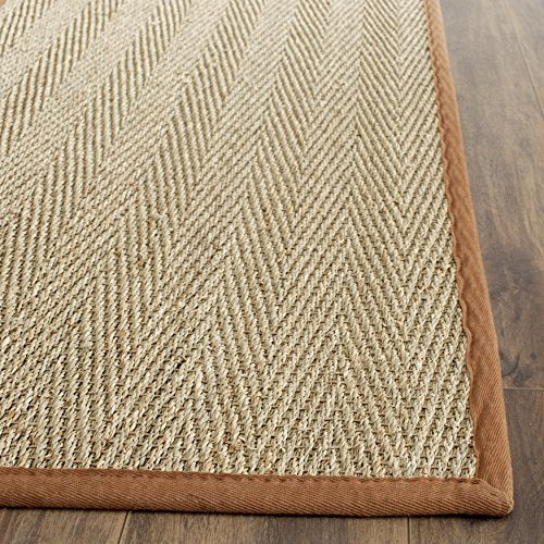 SAFAVIEH Area Rug 2x3 - Natural Fiber Collection - Natural & Brown, Seagrass, Herringbone Pattern with Border (NF115B) - color: Natural/Brown, size: 2' x 3' (Rectangular)