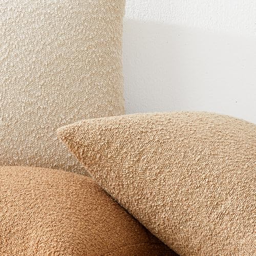 Mixhug Decorative Boucle Throw Pillow Covers, Camel, 18 x 18 Inches, Pack of 2 - Textured Boho Pillow Covers for Couch and Bed - color: Camel, size: 18" x 18" (Pack of 2)